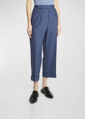 Victoria Beckham Mid-Rise Double-Pleated Wide-Leg Crop Trousers