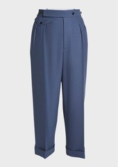 Victoria Beckham Mid-Rise Double-Pleated Wide-Leg Crop Trousers