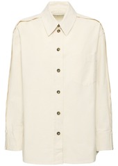 Victoria Beckham Pleat Detail Oversize Cotton Denim Shirt