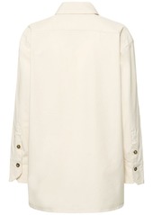 Victoria Beckham Pleat Detail Oversize Cotton Denim Shirt
