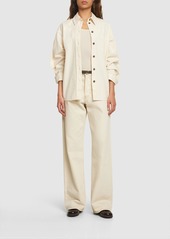 Victoria Beckham Pleat Detail Oversize Cotton Denim Shirt