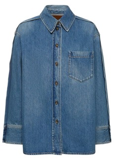 Victoria Beckham Pleat Detail Oversize Denim Shirt