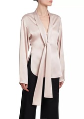 Victoria Beckham Satin V-Neck Scarf Blouse