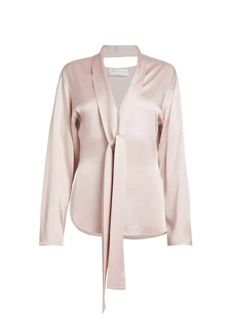 Victoria Beckham Satin V-Neck Scarf Blouse