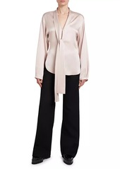 Victoria Beckham Satin V-Neck Scarf Blouse