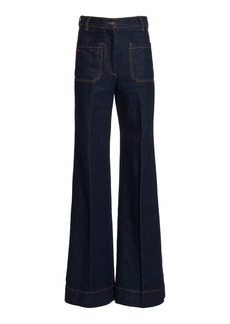 Victoria Beckham - Alina Denim Flared Pants - Navy - 28 - Moda Operandi