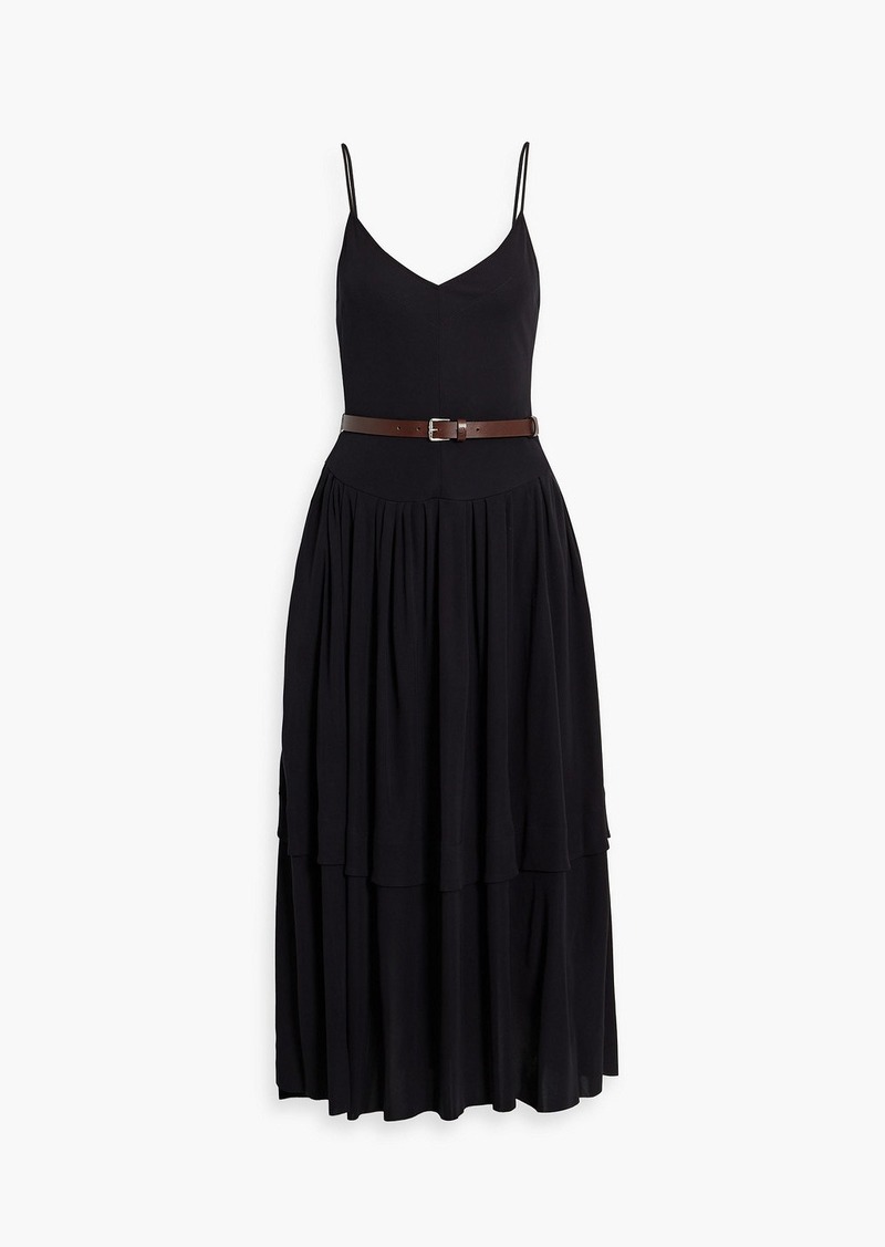 Victoria Beckham - Belted gathered jersey midi dress - Black - UK 10