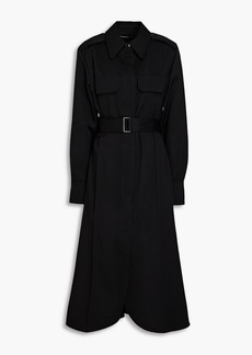 Victoria Beckham - Belted pleated wool-twill midi shirt dress - Black - UK 6