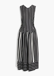 Victoria Beckham - Belted striped silk-satin midi dress - Black - UK 8