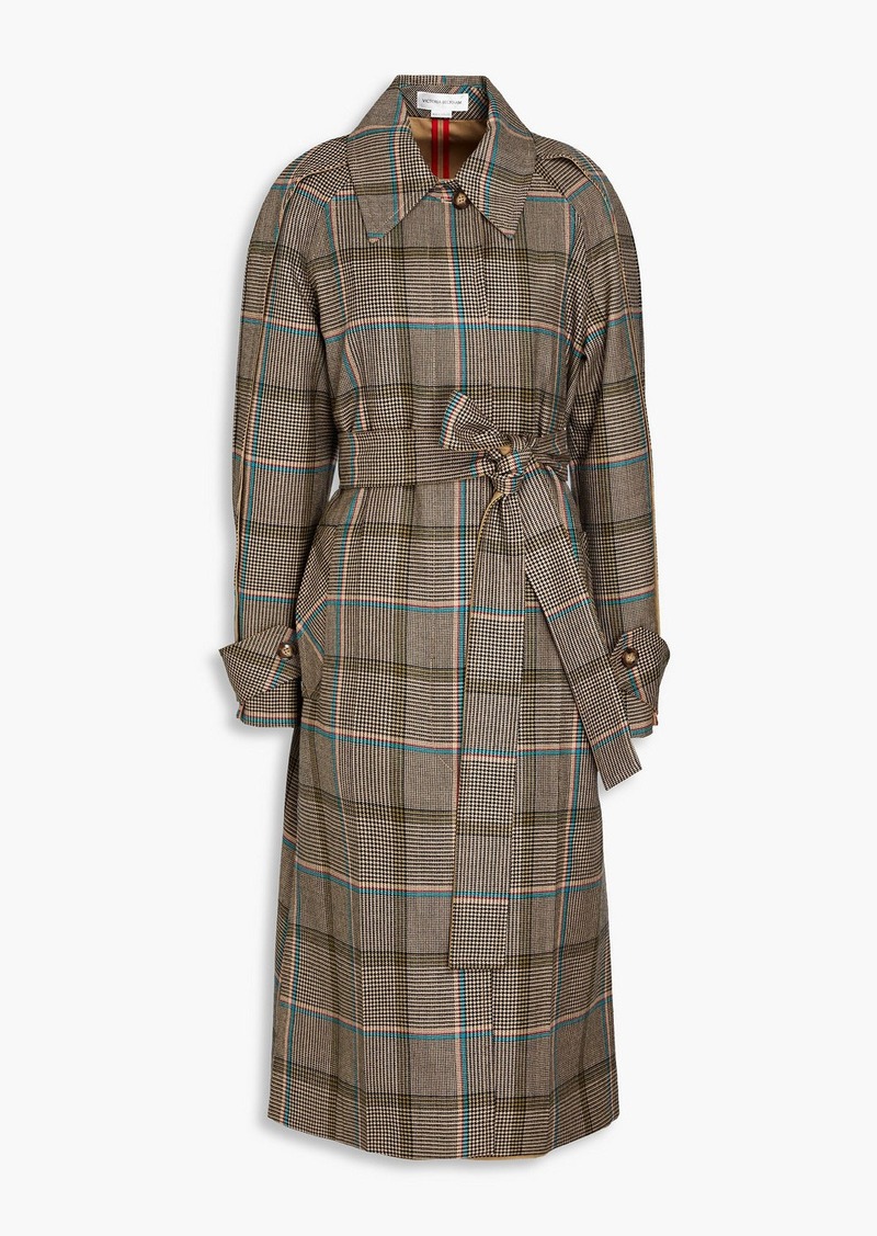 Victoria Beckham - Checked houndstooth wool trench coat - Neutral - UK 8