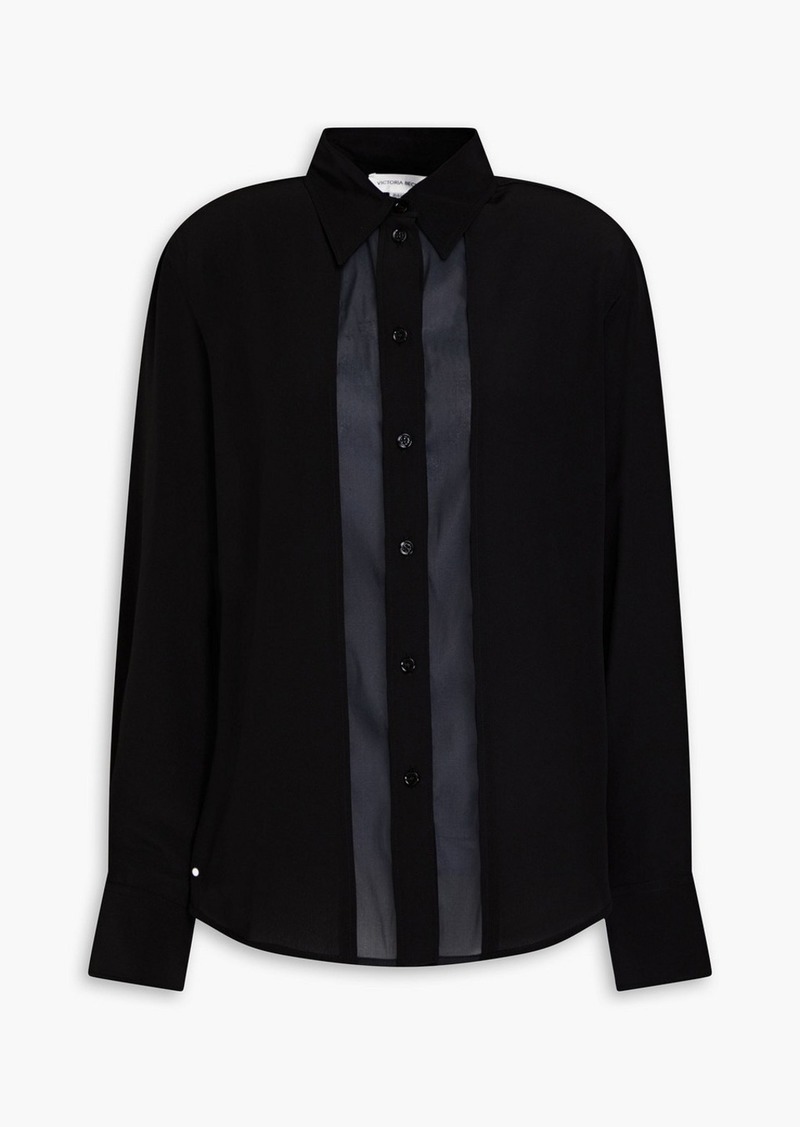 Victoria Beckham - Chiffon-paneled silk crepe de chine shirt - Black - UK 4
