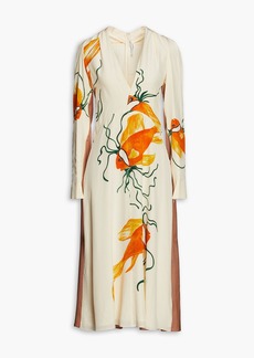 Victoria Beckham - Cold-shoulder paneled printed silk crepe de chine midi dress - White - UK 12