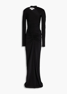 Victoria Beckham - Cutout ruched satin-jersey maxi dress - Black - UK 4