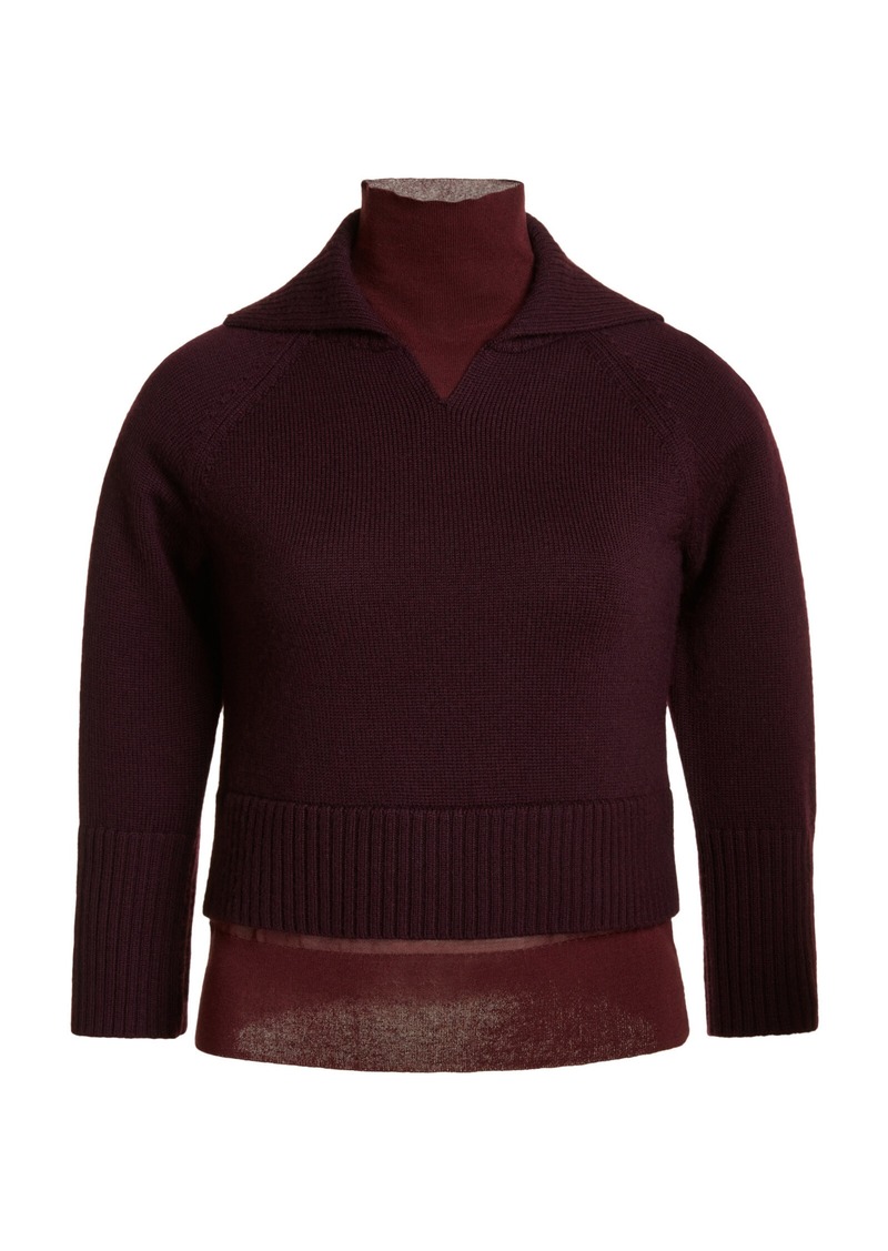 Victoria Beckham - Double-Layered Wool-Cotton Top - Burgundy - L - Moda Operandi
