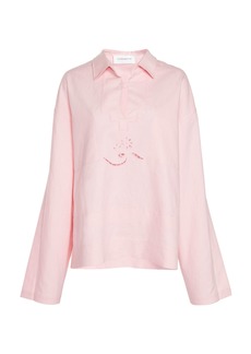 Victoria Beckham - Embroidered Cotton-Linen Tunic Top - Pink - UK 10 - Moda Operandi