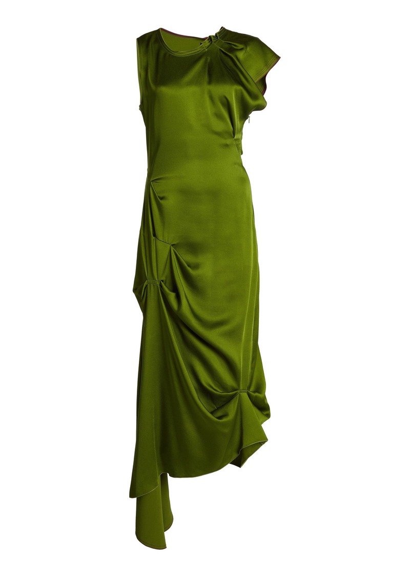 Victoria Beckham - Exclusive Gathered Satin Midi Dress - Green - UK 6 - Moda Operandi