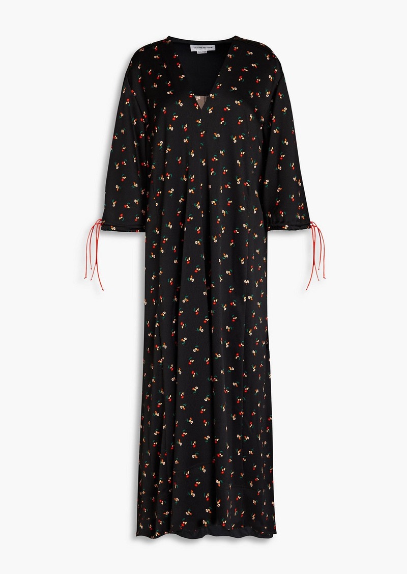 Victoria Beckham - Floral-print satin-crepe midi dress - Black - UK 8