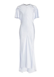 Victoria Beckham - Flutter Sleeve Satin Midi Dress - Light Blue - UK 10 - Moda Operandi