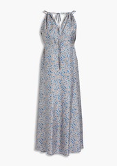 Victoria Beckham - Gathered floral-print silk-twill midi dress - Blue - UK 8