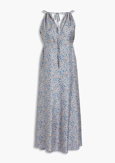 Victoria Beckham - Gathered floral-print silk-twill midi dress - Blue - UK 6