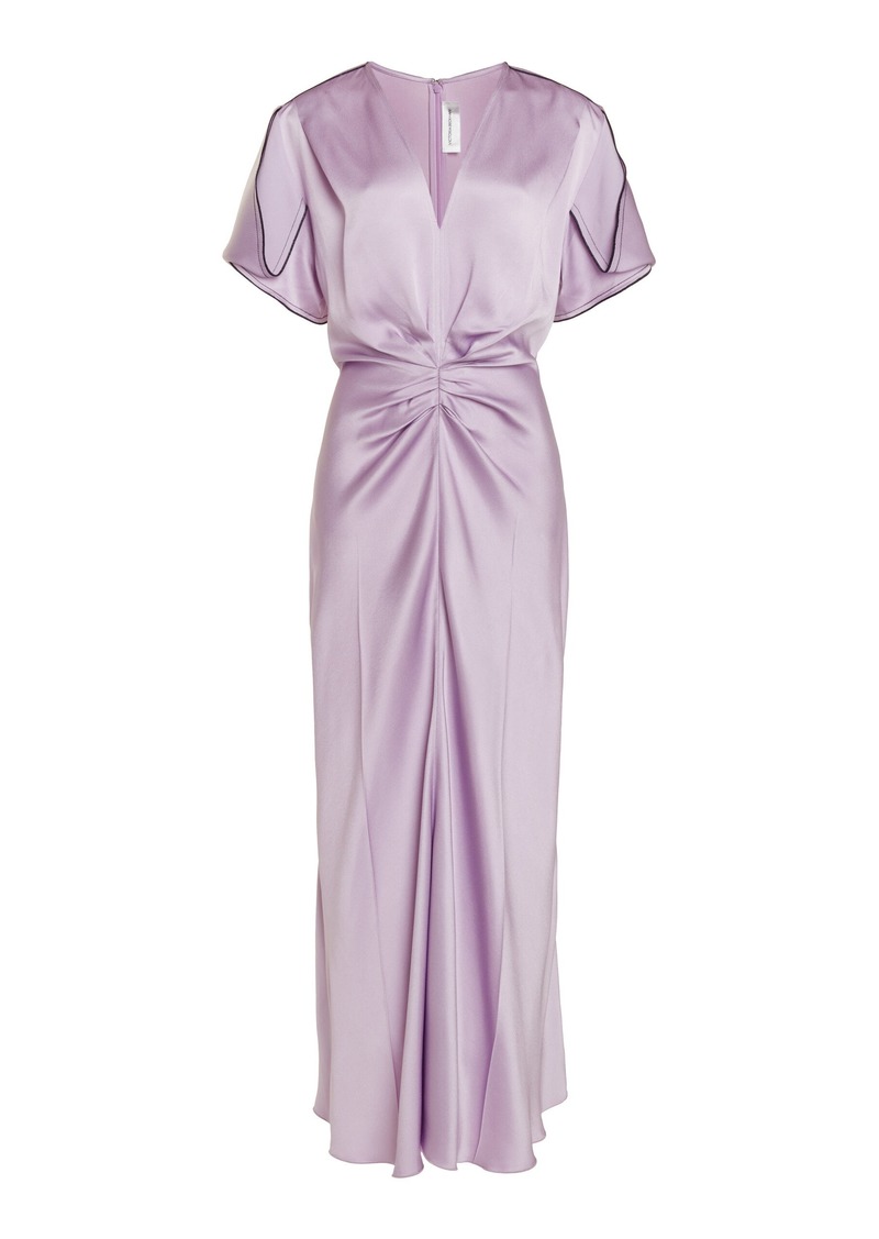 Victoria Beckham - Gathered Satin Midi Dress - Purple - UK 10 - Moda Operandi