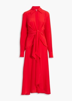 Victoria Beckham - Gathered silk crepe de chine midi shirt dress - Red - UK 6