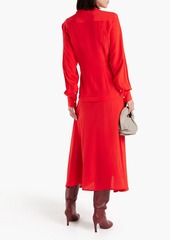 Victoria Beckham - Gathered silk crepe de chine midi shirt dress - Red - UK 6