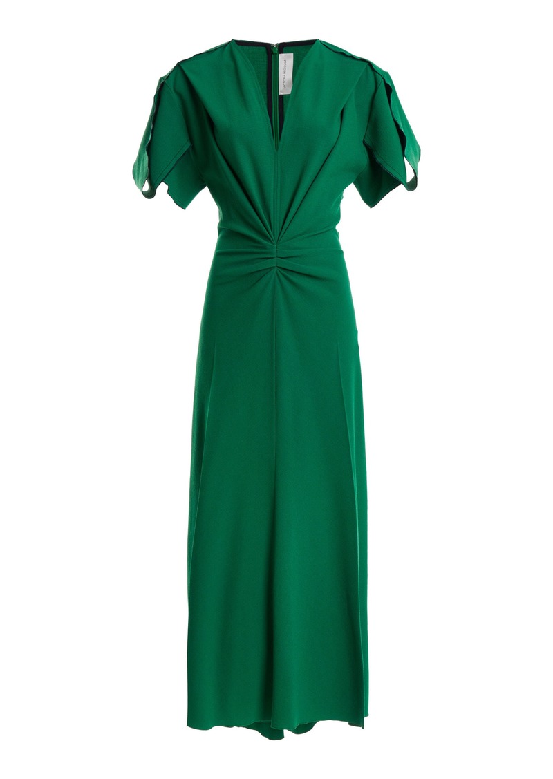 Victoria Beckham - Gathered Wool-Blend Midi Dress - Green - UK 8 - Moda Operandi