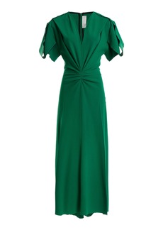 Victoria Beckham - Gathered Wool-Blend Midi Dress - Green - UK 12 - Moda Operandi