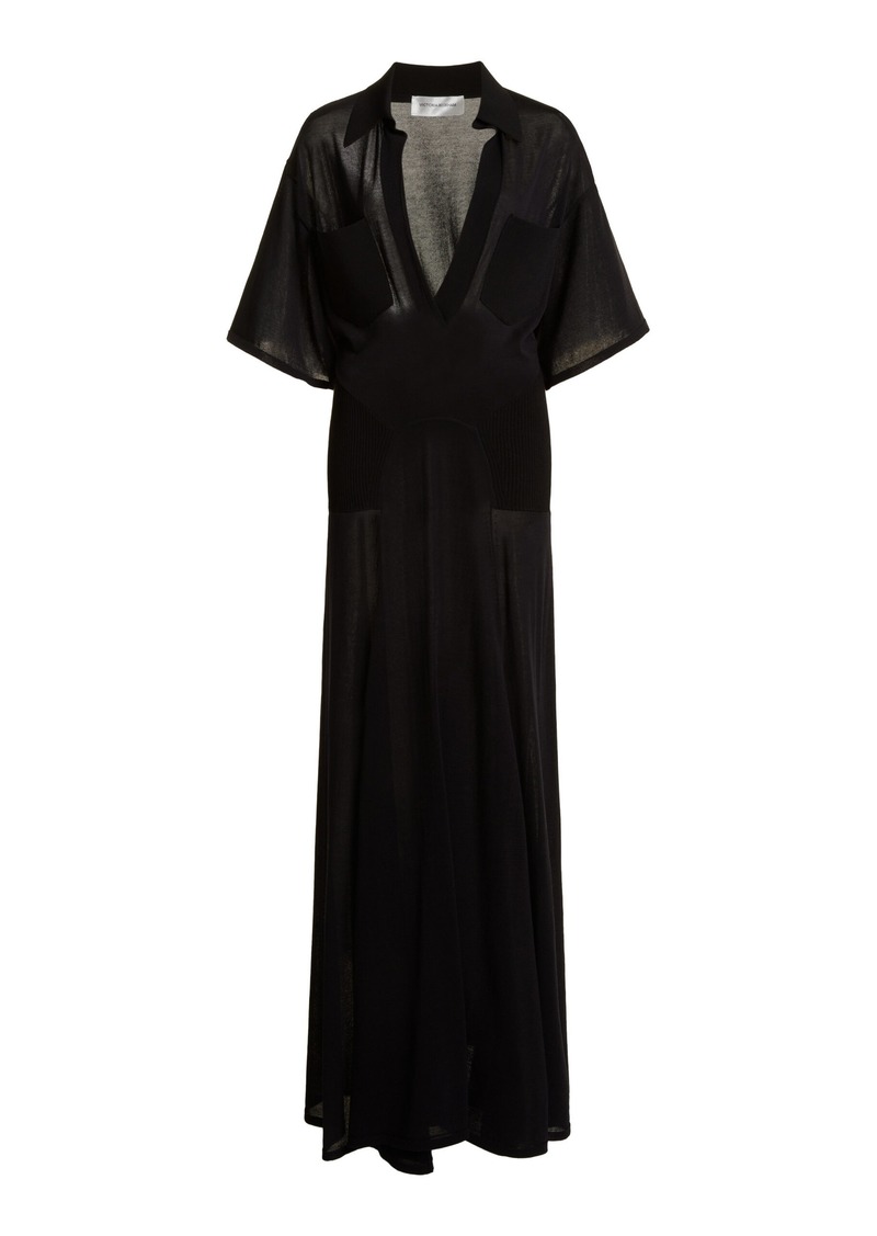 Victoria Beckham - Knit-Paneled Cotton-Blend Maxi Shirt Dress - Black - S - Moda Operandi