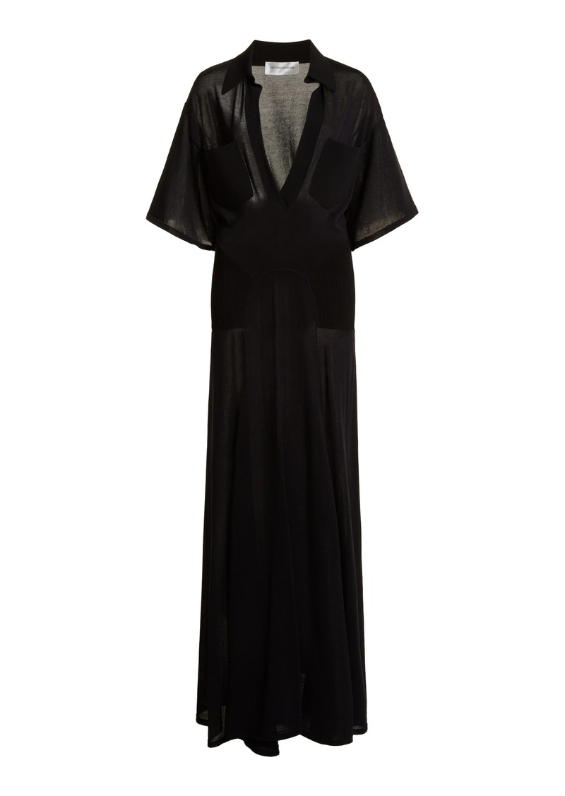 Victoria Beckham - Knit-Paneled Cotton-Blend Maxi Shirt Dress - Black - L - Moda Operandi