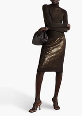 Victoria Beckham - Layered sequined tulle and wool turtleneck dress - Brown - UK 4