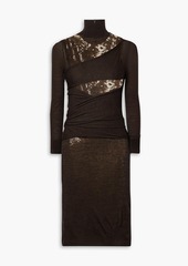 Victoria Beckham - Layered sequined tulle and wool turtleneck dress - Brown - UK 4