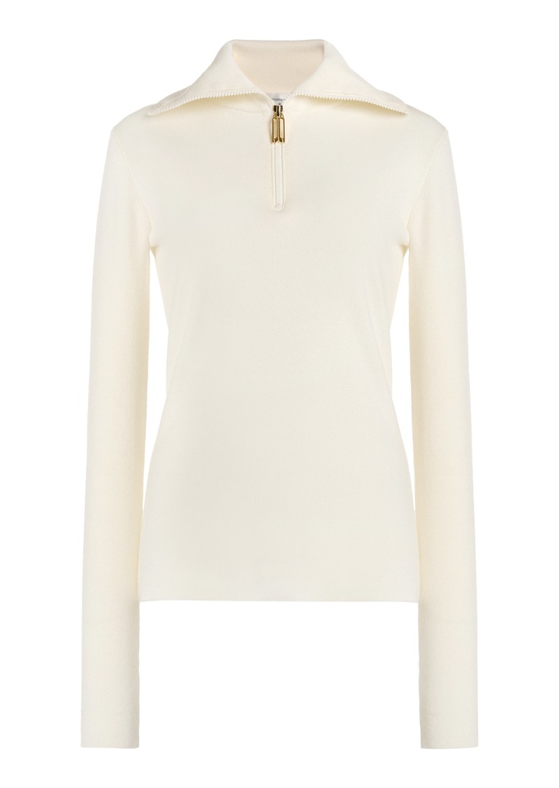 Victoria Beckham - Merino Wool Zipper-Detailed Turtleneck Top - White - L - Moda Operandi