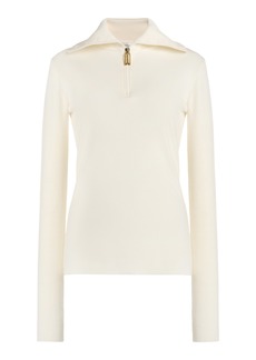 Victoria Beckham - Merino Wool Zipper-Detailed Turtleneck Top - White - M - Moda Operandi