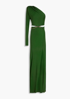 Victoria Beckham - One-sleeve belted cutout jersey gown - Green - UK 4