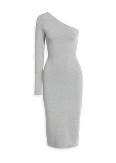 Victoria Beckham - One-sleeve metallic stretch-knit midi dress - Metallic - UK 4