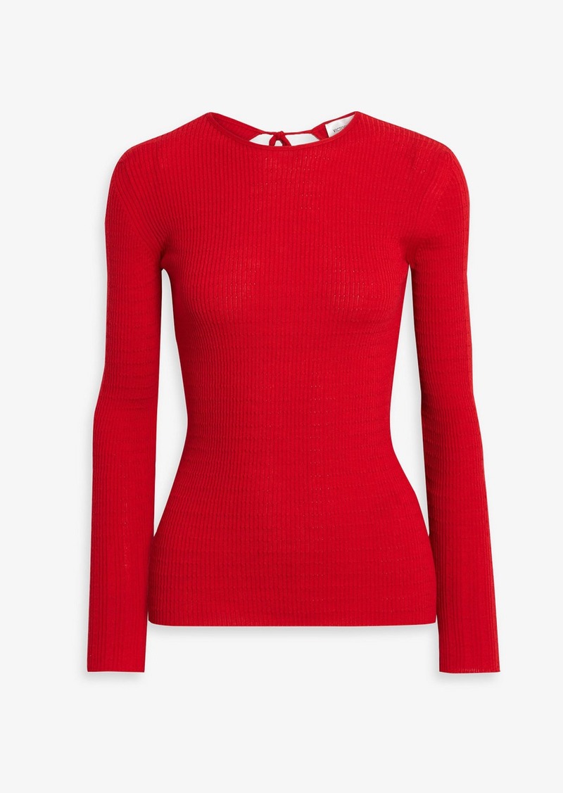 Victoria Beckham - Cutout pointelle-knit wool sweater - Red - XL