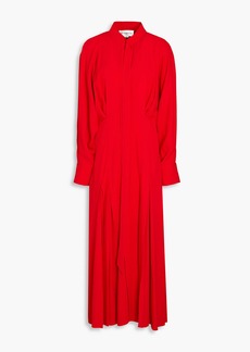 Victoria Beckham - Pleated satin-crepe midi shirt dress - Red - UK 6