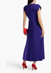 Victoria Beckham - Pleated satin-paneled cady midi dress - Purple - UK 6
