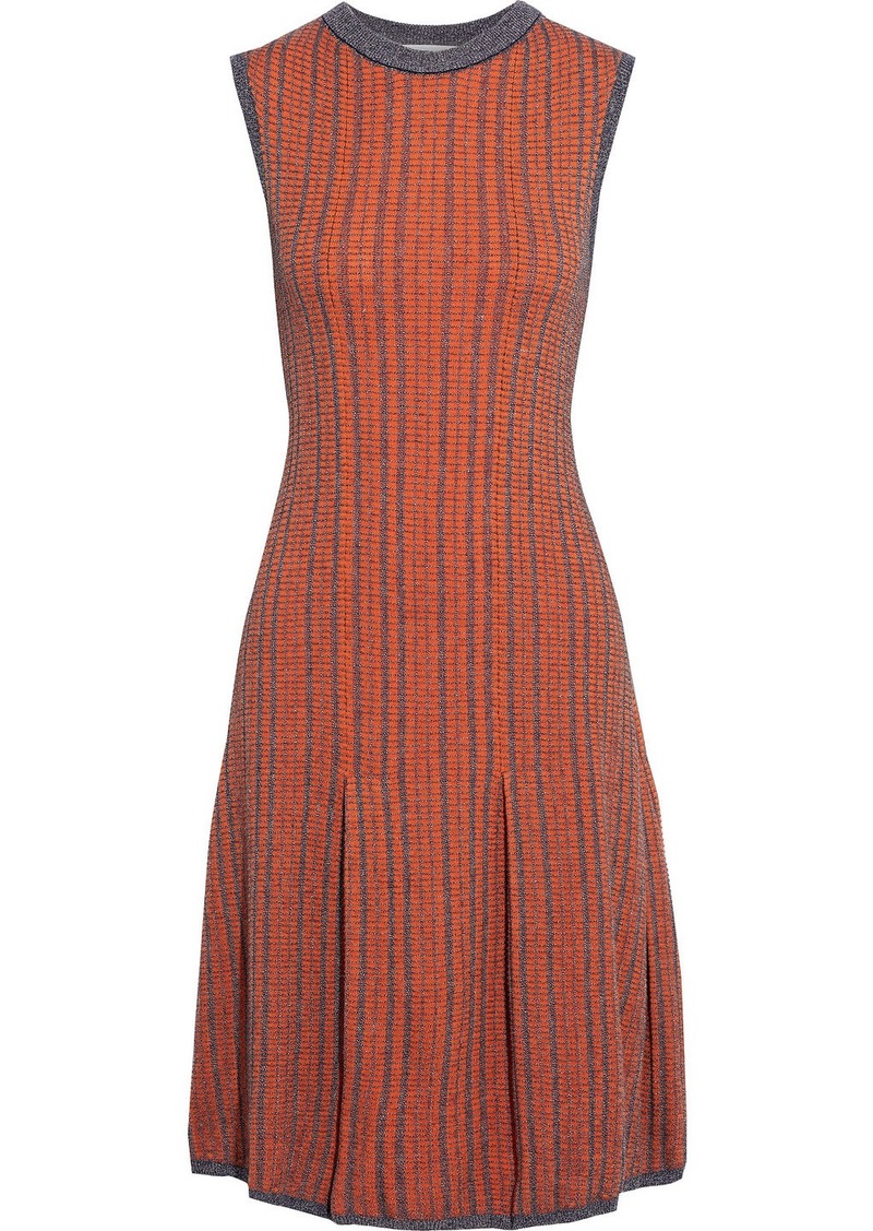 Victoria Beckham - Pleated wool and cotton-blend jacquard dress - Orange - 2