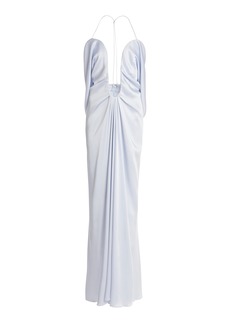 Victoria Beckham - Plunged Satin Maxi Dress - Light Blue - UK 12 - Moda Operandi