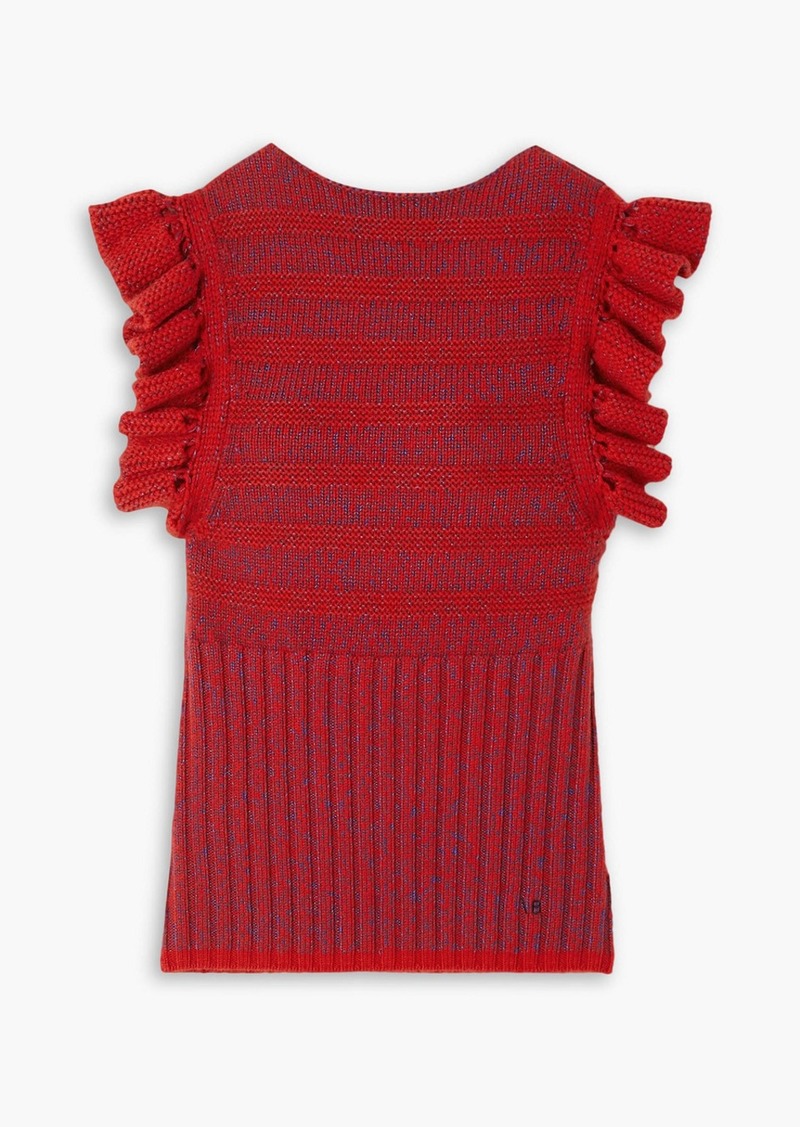 Victoria Beckham - Ruffled ribbed wool-blend tank - Red - XS