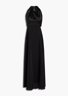 Victoria Beckham - Satin-paneled crepe halterneck midi dress - Black - UK 6