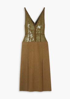 Victoria Beckham - Sequined wool-paneled silk midi dress - Green - UK 14