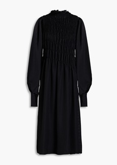 Victoria Beckham - Shirred seersucker midi dress - Black - UK 6