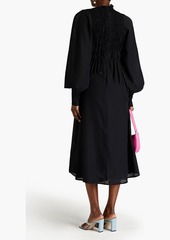 Victoria Beckham - Shirred seersucker midi dress - Black - UK 6