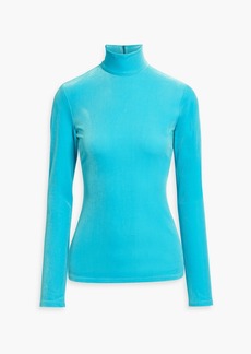 Victoria Beckham - Stretch-velvet turtleneck top - Blue - UK 6