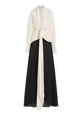 Victoria Beckham - Tie-Detailed Draped Silk Gown - Black/white - UK 10 - Moda Operandi