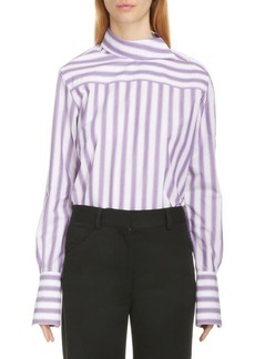 Victoria Beckham Asymmetric Stripe Organic Cotton Shirt in White/Purple at Nordstrom